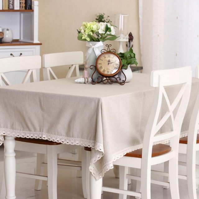 Rustic Style Lace Trimmed Linen Tablecloths