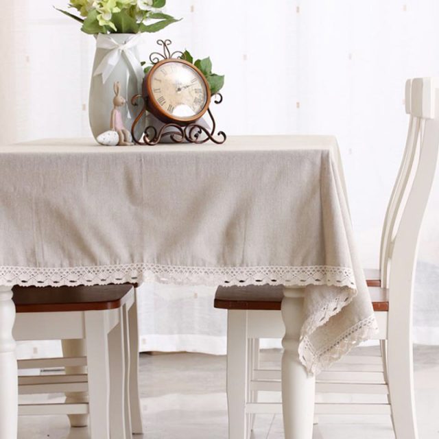 Rustic Style Lace Trimmed Linen Tablecloths