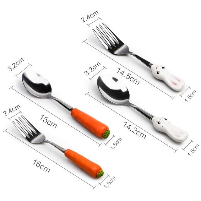 Carrot and Rabbit Shaped Stainless Steel Cutlery Set for Kids