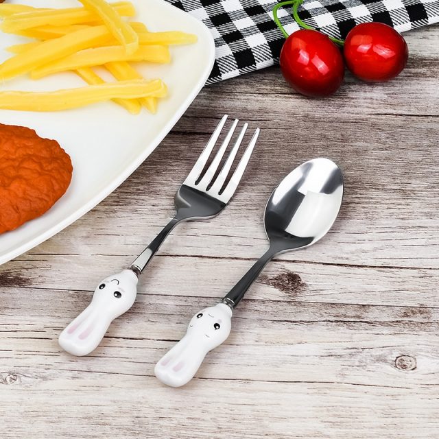 Carrot and Rabbit Shaped Stainless Steel Cutlery Set for Kids